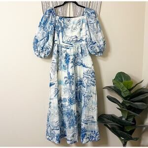 Mestiza New York Delphine Blue Puff Sleeve Midi Dress S